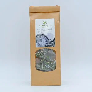 Kräutertee „Buna not – Erkältungszeit“ aus dem Engadin mit Frauenmantel, Eibisch, Thymian, Salbei, Malve, Holunderblüten und Rose, als biozertifizierte Kräutermischung CH-BIO-006.