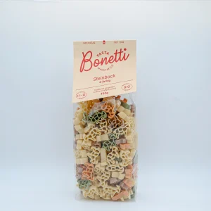 Steinbock-Teigwaren von Pasta Bonetti, 4-farbige Bio-Pasta in Steinbockform, 450-g-Packung aus Bad Ragaz